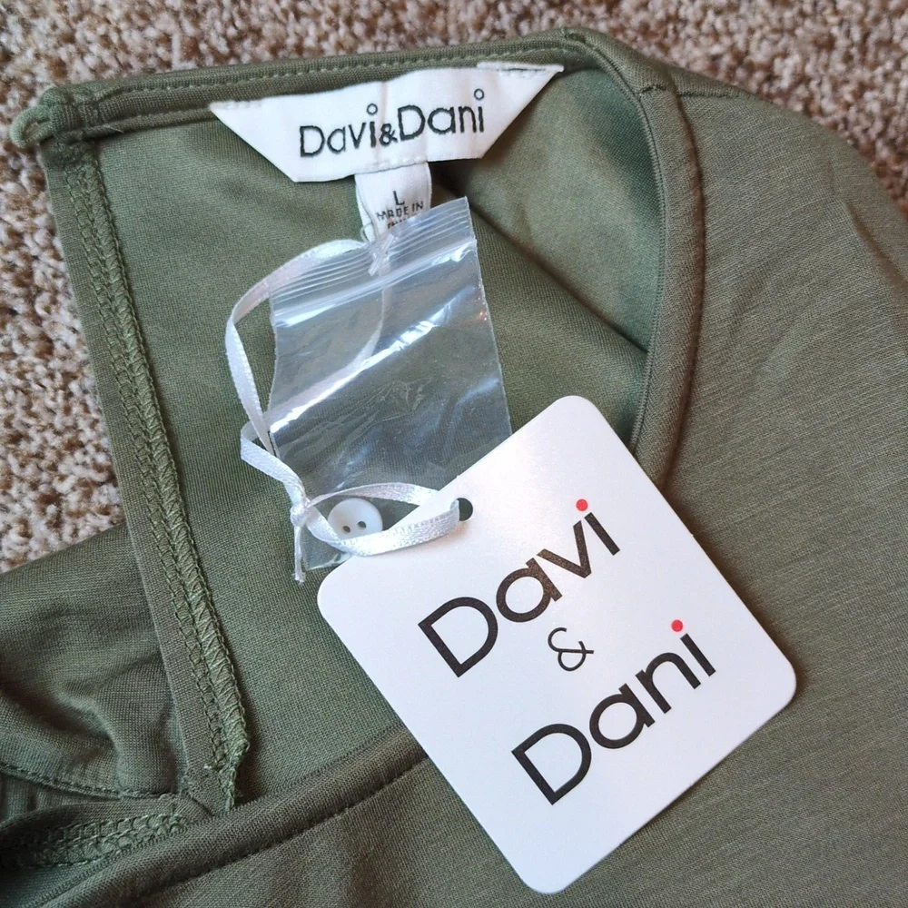 Davi & Dani Solid Knit Jumpsuit In Olive Green Women's Size Large NWT